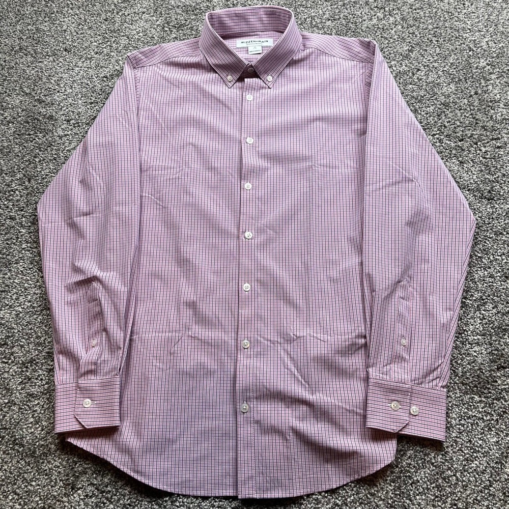 Mizzen & Main shirt mens m button down trim Performance Stretch checker golf